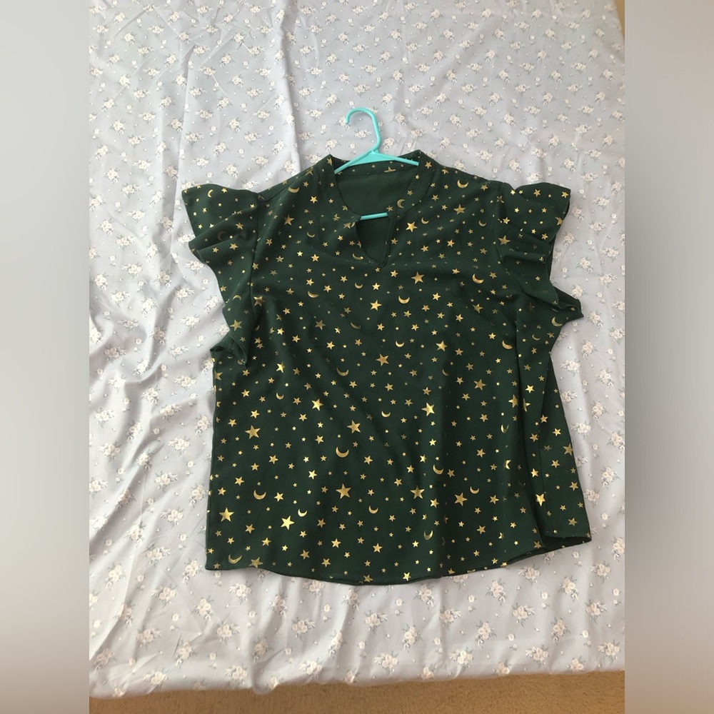 Gold stars & moons print blouse